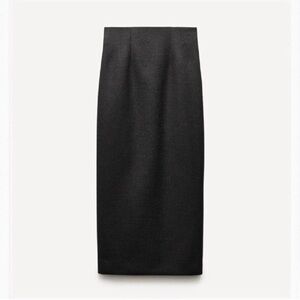 Zara Classic Gray Charcoal Mid-Length Pencil Wool Skirt S